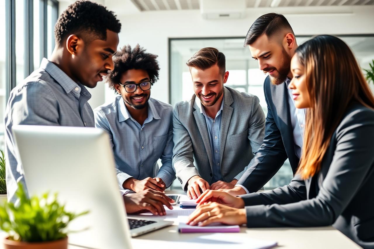 Équipe multiculturelle collaborant dans un bureau moderne